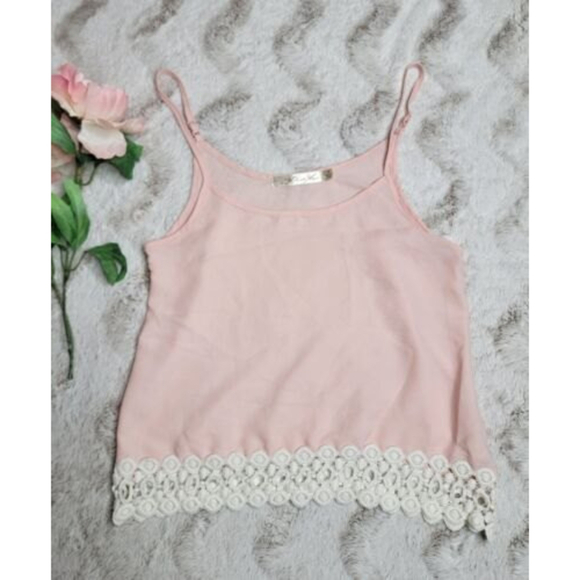 Liberty Love Tops - ✨️CL Liberty Love Sheer Pink Sleeveless Tank Top White Crochet Hem Size XS